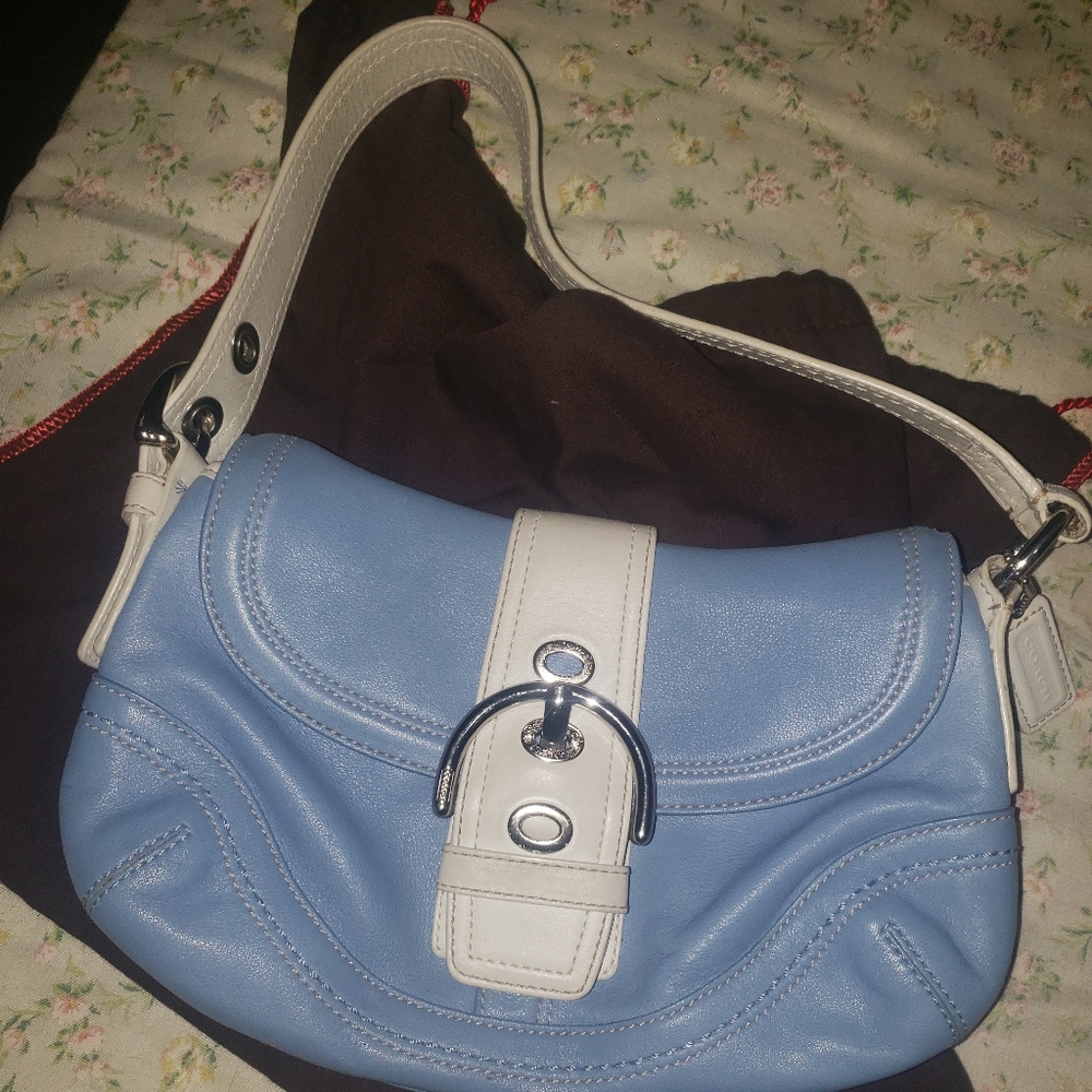 Coach Handbag Purse F10910 Soho Hobo Flap Pond Blu